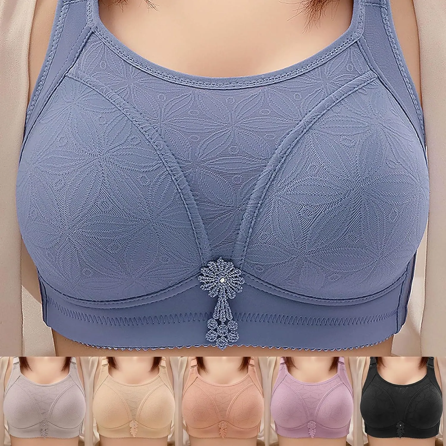Push Up Lace Bras for Women Plus Size No Underwire Comfortable Lingerie Full Coverage Wireless Breathable Bralettes