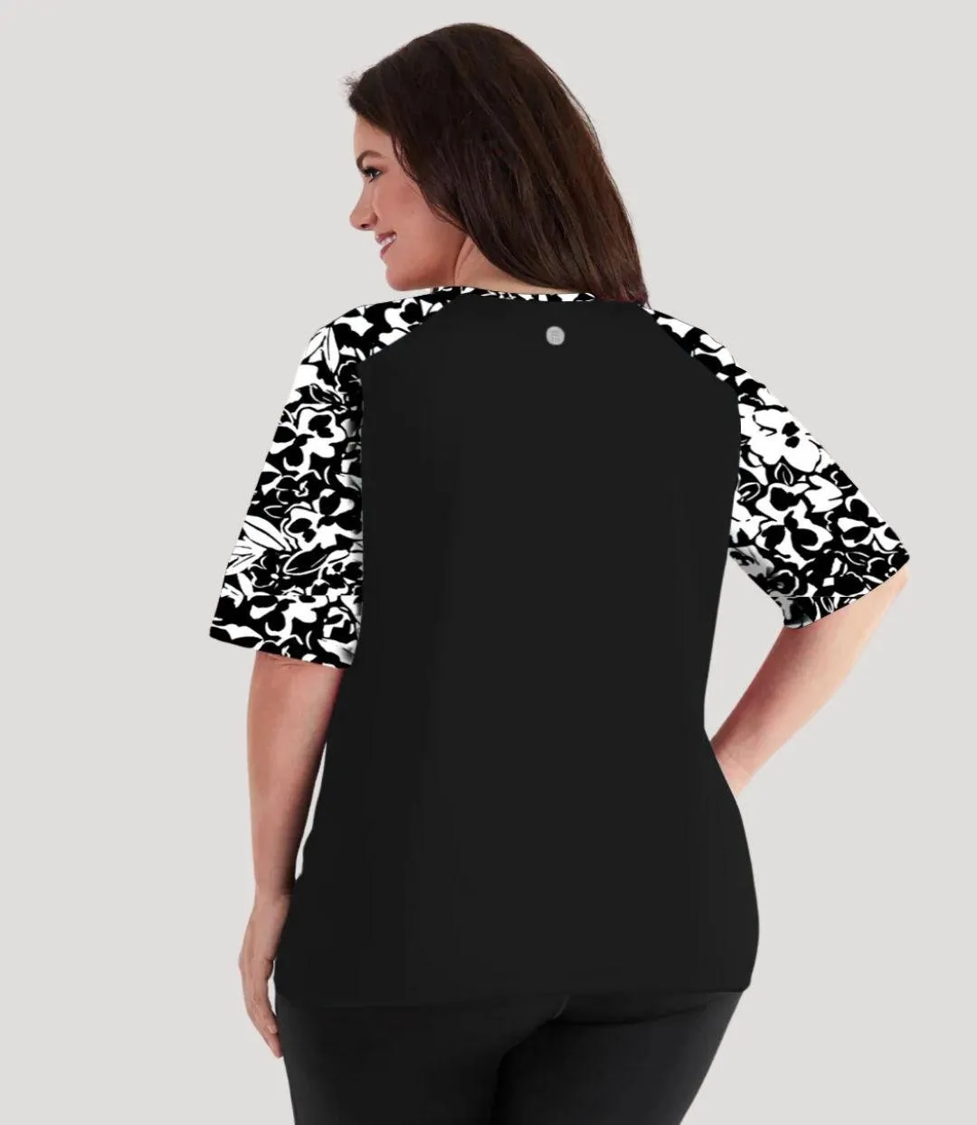 QuikEnergy Lite Swim and Beach Short Sleeve Top Hibiscus Black