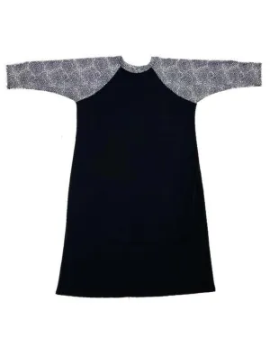 R22-LD-BW Black & White Floral Sleeve Swim Dress