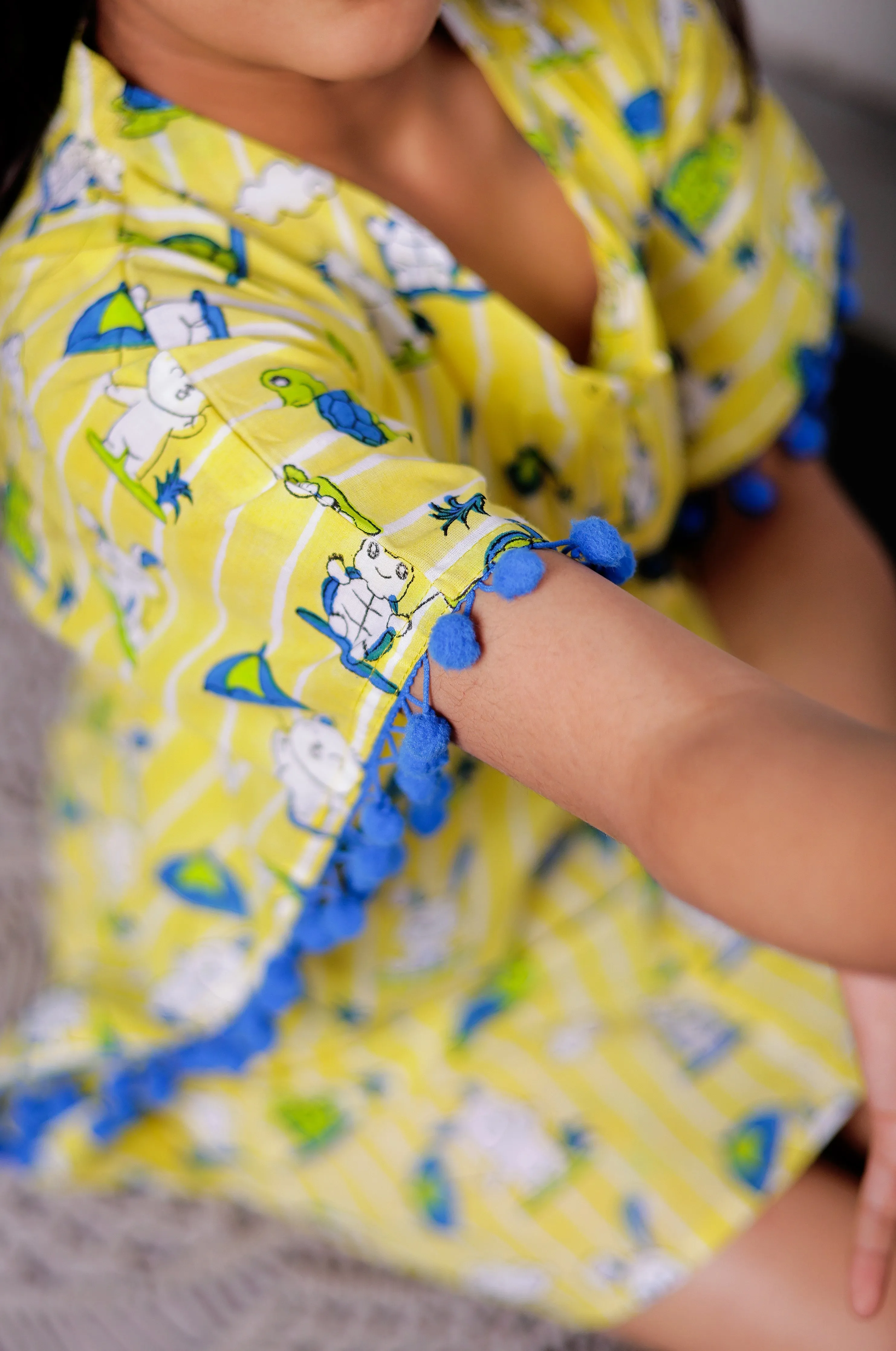 Rabbit and Turtle Yellow cotton kaftan dress  for girls | Cotton dress for kids