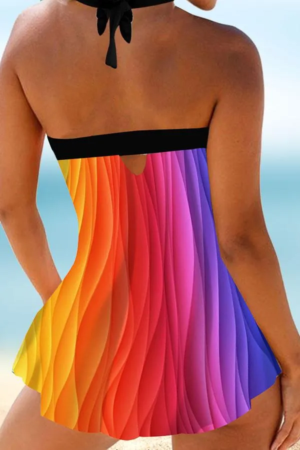 Rainbow Cool Halter Collar Tankini