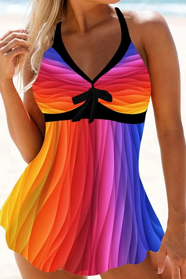 Rainbow Cool Halter Collar Tankini