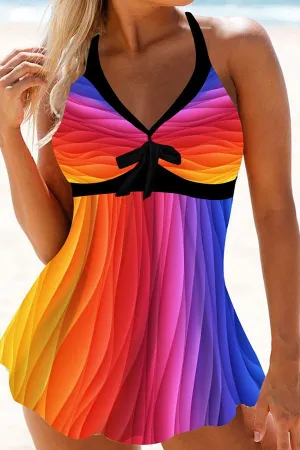 Rainbow Cool Halter Collar Tankini