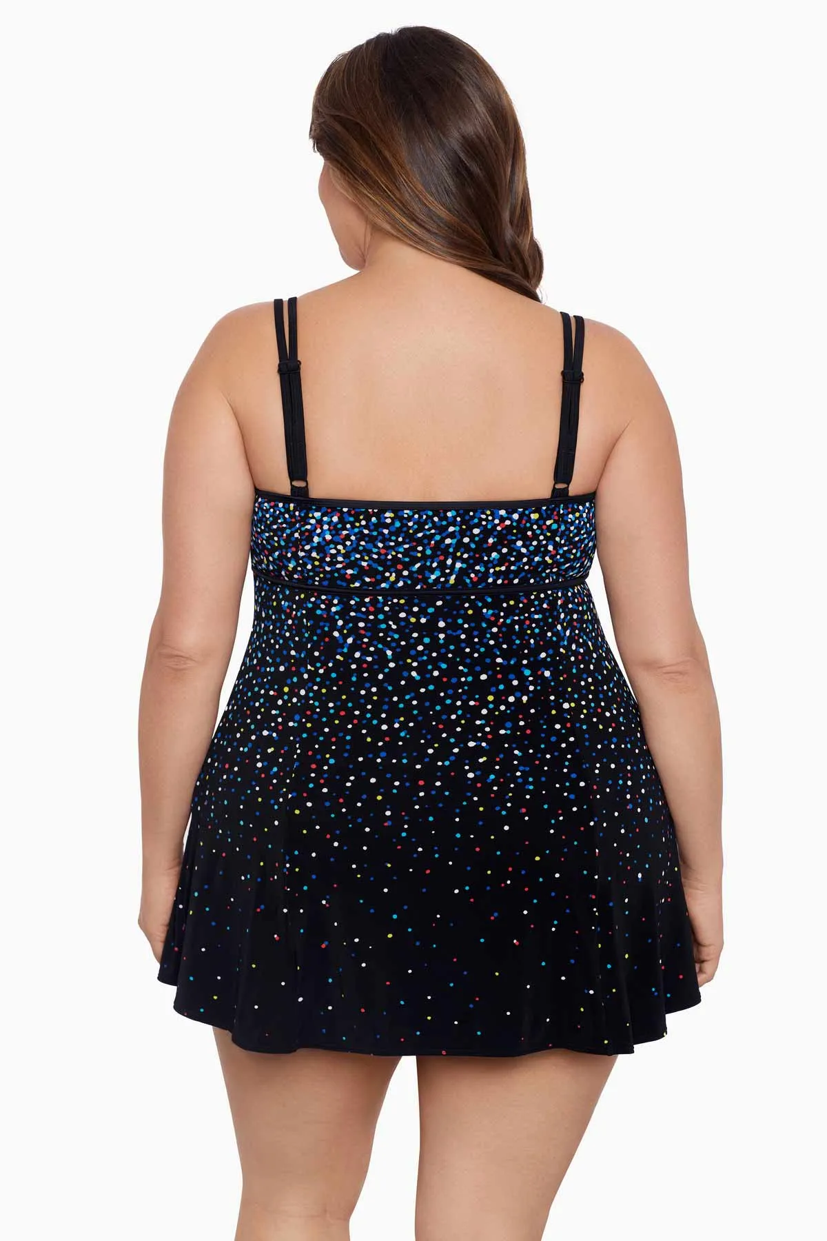 Rainbow Sprinkles Plus Size Long Torso Empire Princess Seam Swim Dress