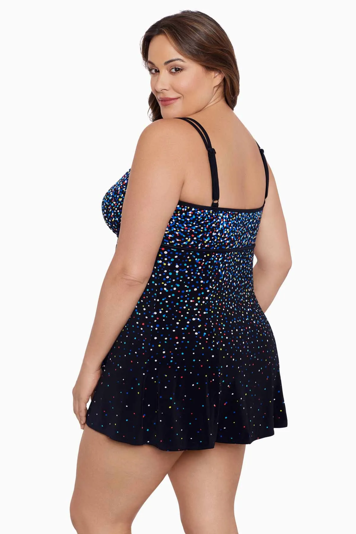 Rainbow Sprinkles Plus Size Long Torso Empire Princess Seam Swim Dress