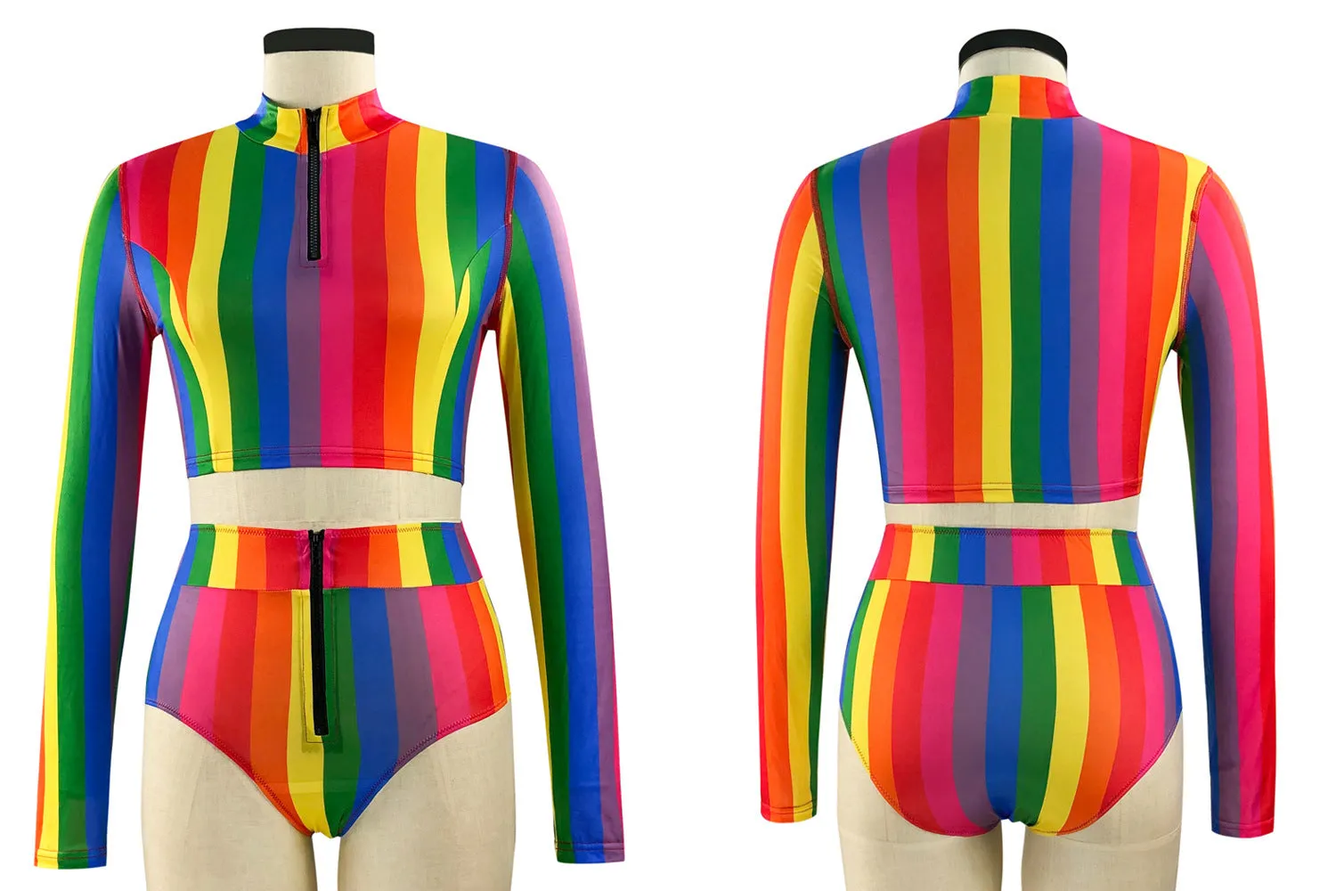 Rainbow Striped Design Split Swimsuit Wholesale Vendors Fashion