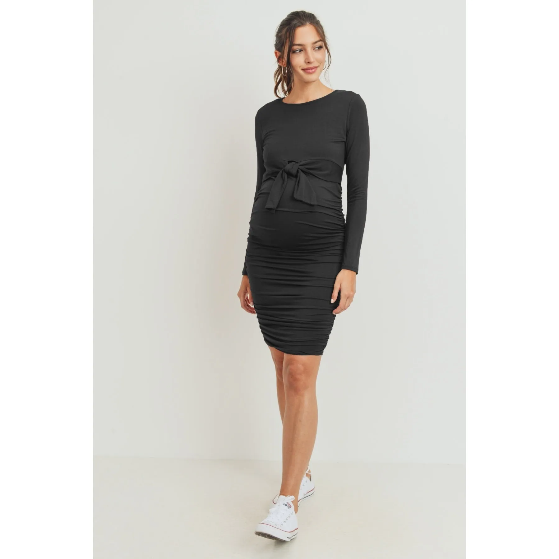Rayon Modal Front Tie Maternity-Nursing Dress - Black