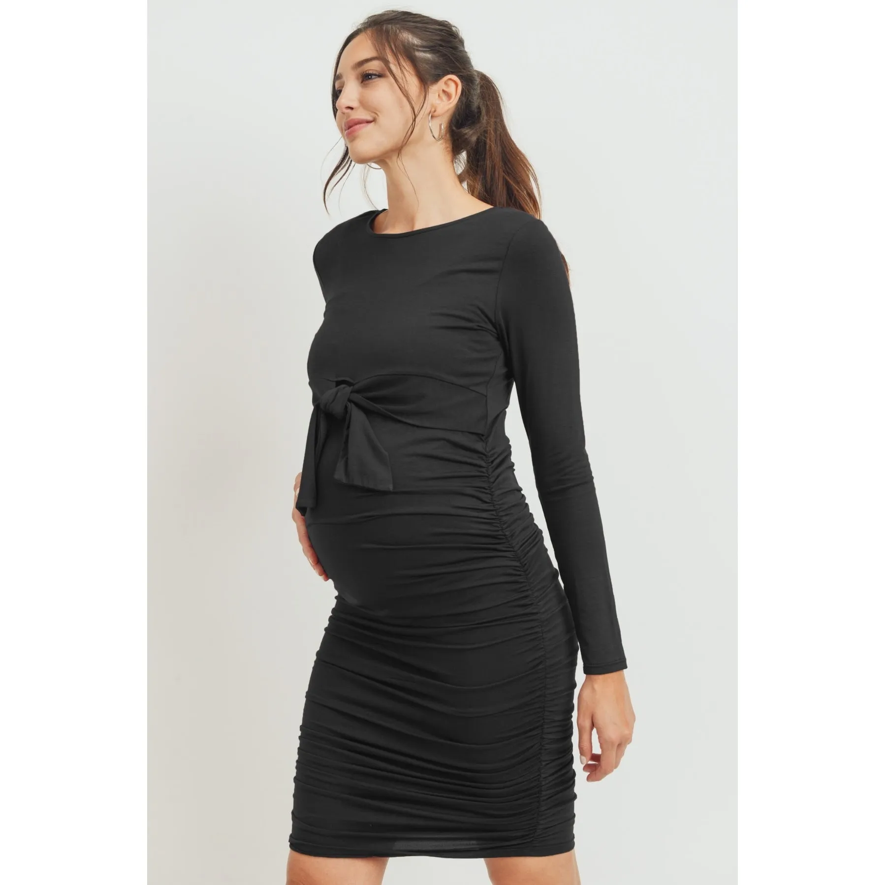 Rayon Modal Front Tie Maternity-Nursing Dress - Black