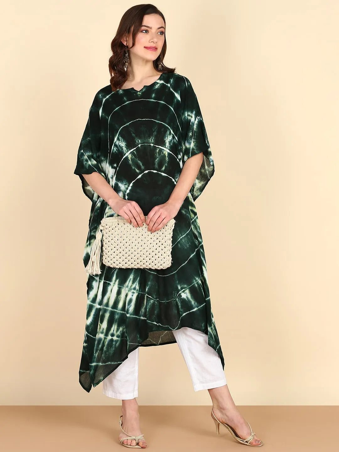 Rayon Tie Dye Multicolour Kaftan kurta
