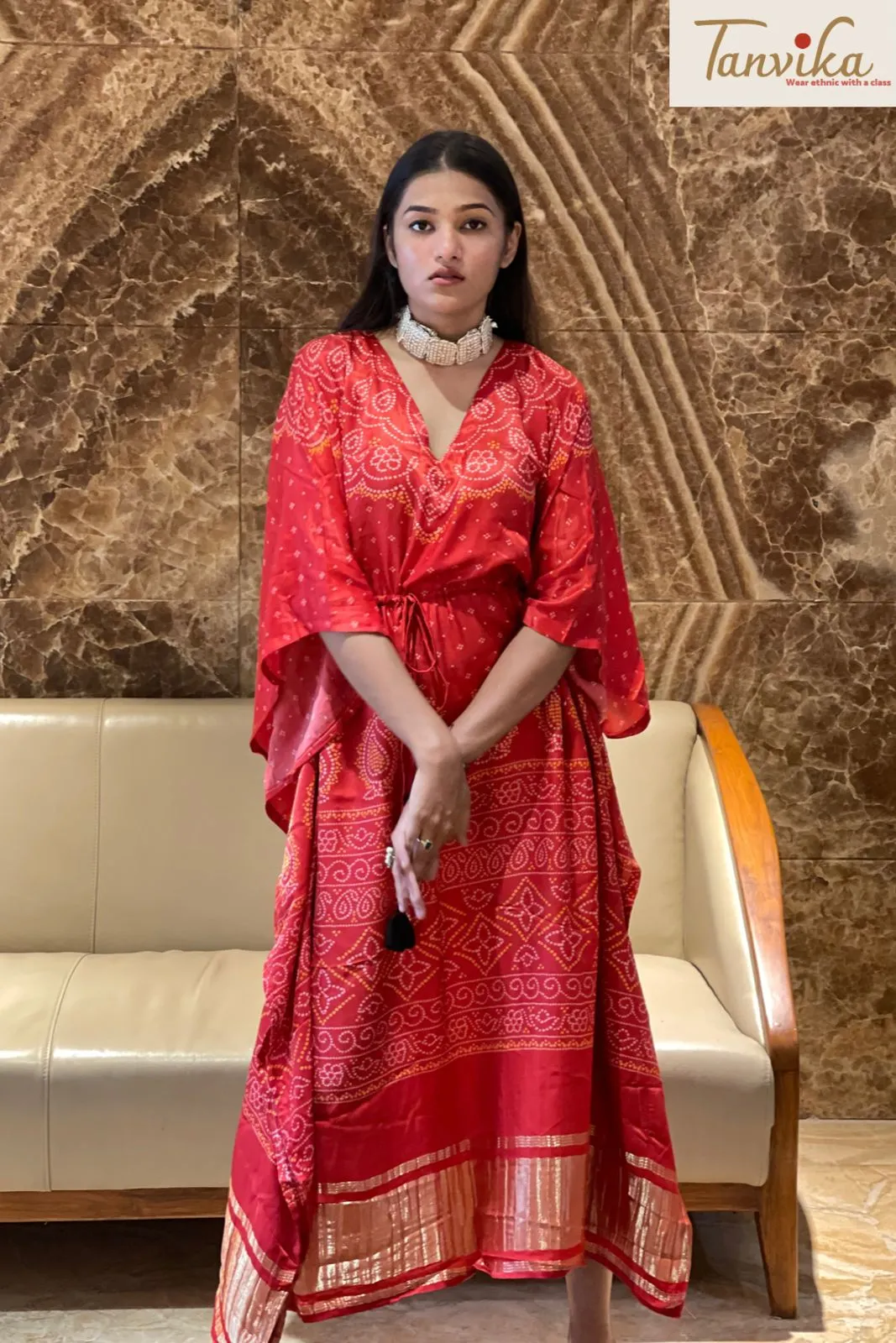 Red gajji silk kaftan