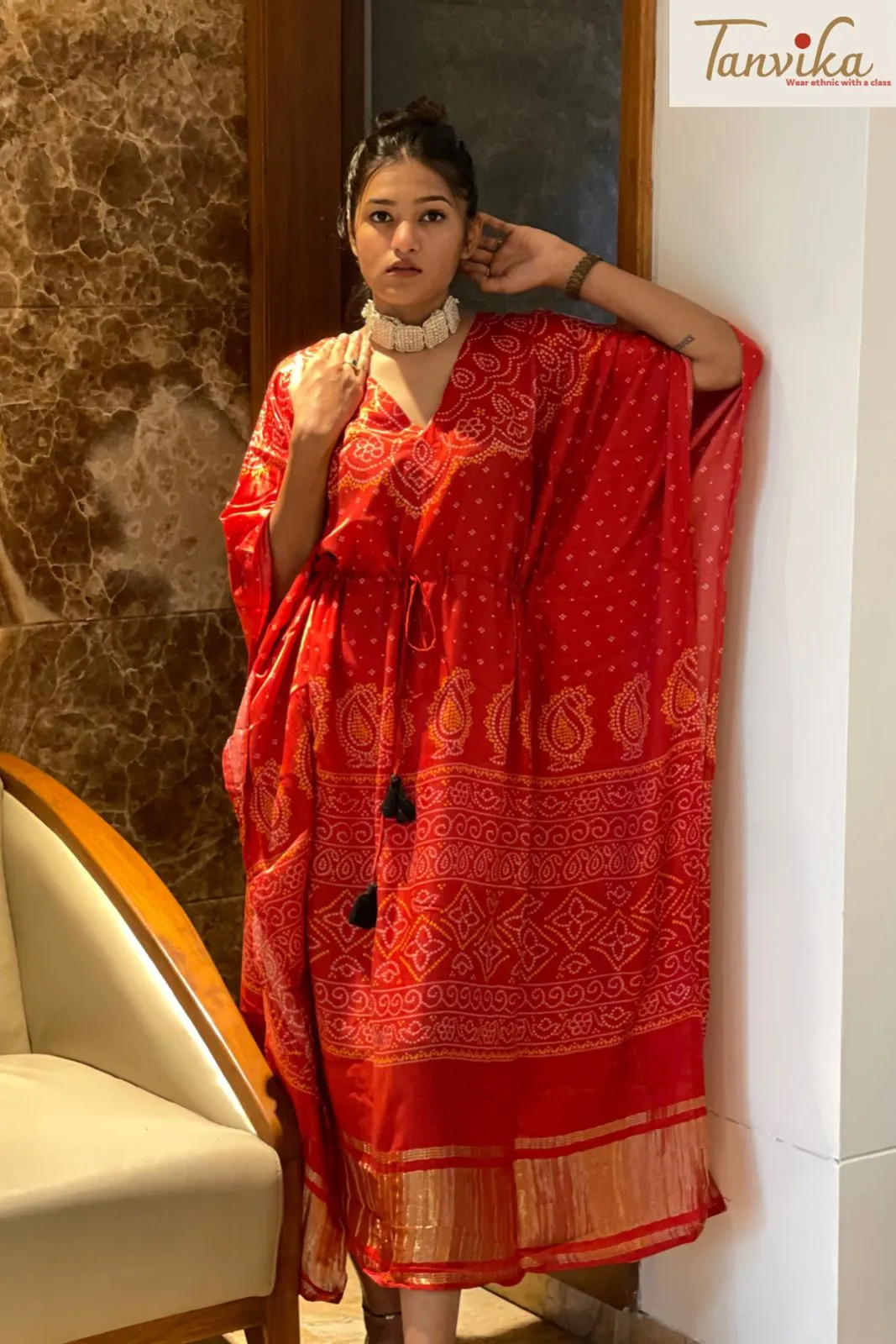 Red gajji silk kaftan