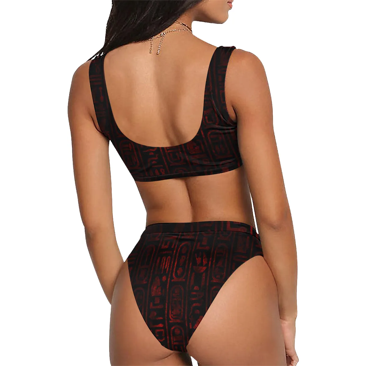 RED HIEROGLYH Sport Top & High-Waisted Bikini Swimsuit