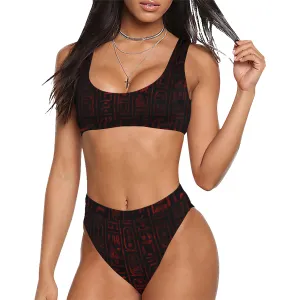RED HIEROGLYH Sport Top & High-Waisted Bikini Swimsuit