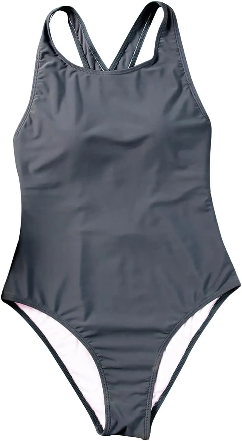 Ribbed Scalloped Bathing Suit Solid Color Sleeveless Swimsuit Simple Slimming Back Covering The Belly and Looking