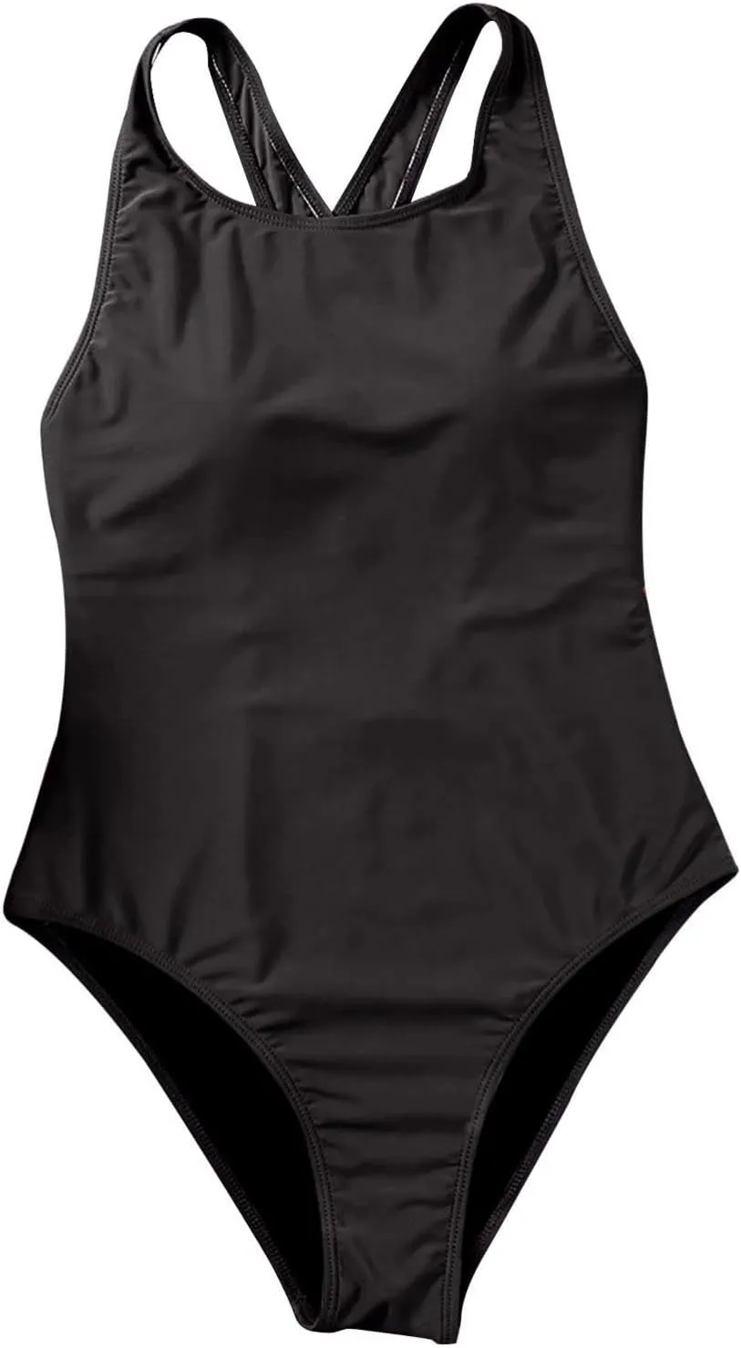 Ribbed Scalloped Bathing Suit Solid Color Sleeveless Swimsuit Simple Slimming Back Covering The Belly and Looking