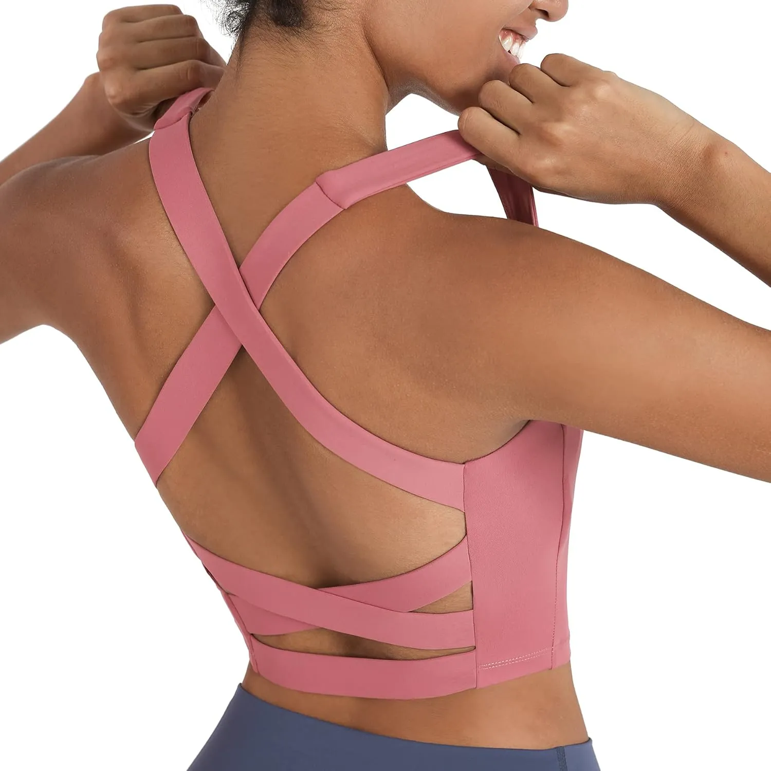 romansong Strappy Yoga Sports Bras for Women Padded Criss-Cross Back Tank Tops