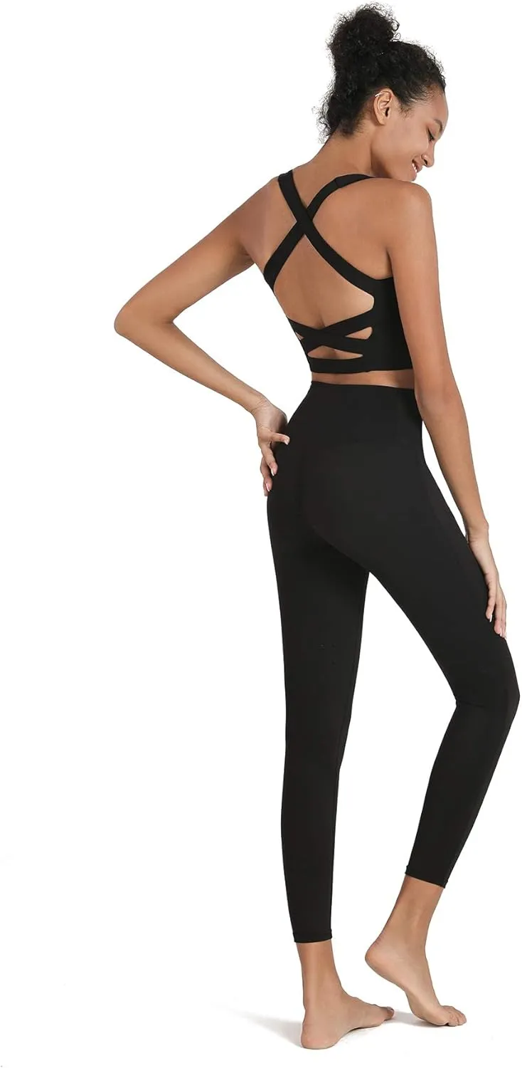 romansong Strappy Yoga Sports Bras for Women Padded Criss-Cross Back Tank Tops