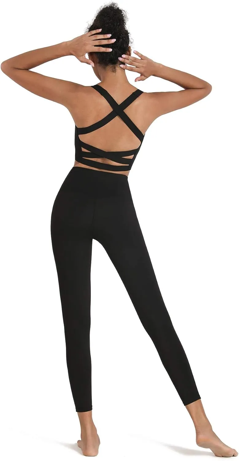 romansong Strappy Yoga Sports Bras for Women Padded Criss-Cross Back Tank Tops