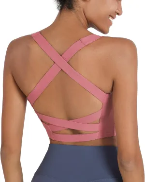 romansong Strappy Yoga Sports Bras for Women Padded Criss-Cross Back Tank Tops