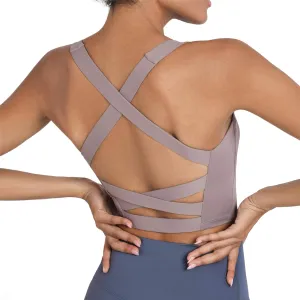 romansong Strappy Yoga Sports Bras for Women Padded Criss-Cross Back Tank Tops