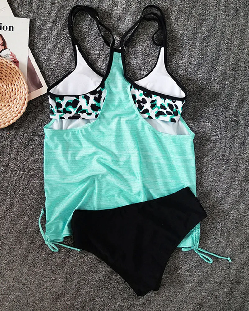 Round Neck Leopard Print Tankinis
