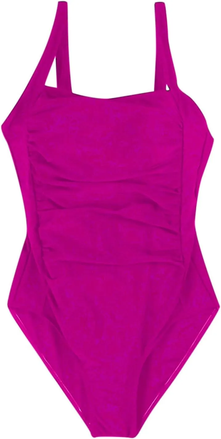 Ruched Sleeveless Backless Swimwear for Women Tummy Control Square Neck Swimsuits One Piece Slimming Bathing Suits