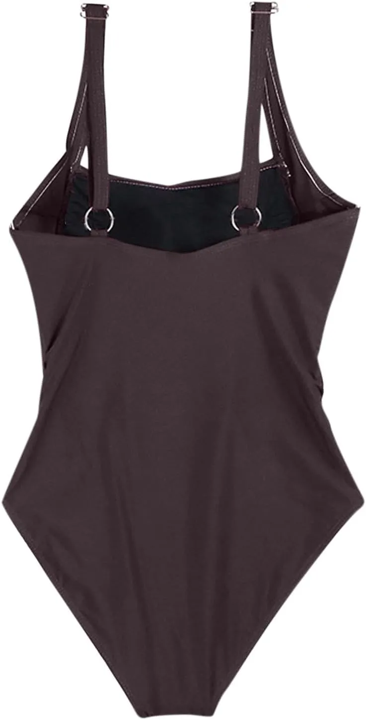 Ruched Sleeveless Backless Swimwear for Women Tummy Control Square Neck Swimsuits One Piece Slimming Bathing Suits
