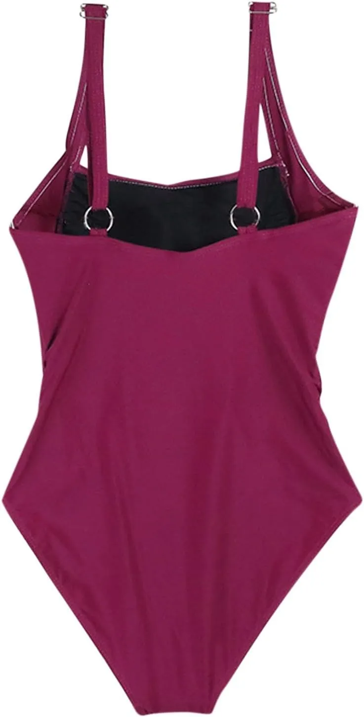 Ruched Sleeveless Backless Swimwear for Women Tummy Control Square Neck Swimsuits One Piece Slimming Bathing Suits