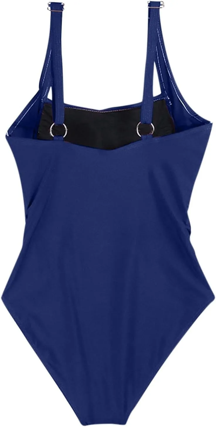 Ruched Sleeveless Backless Swimwear for Women Tummy Control Square Neck Swimsuits One Piece Slimming Bathing Suits