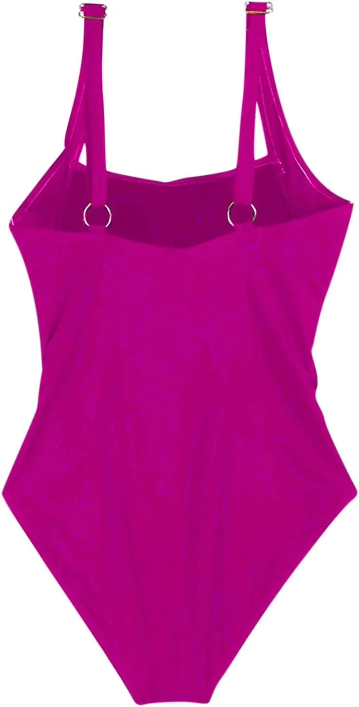 Ruched Sleeveless Backless Swimwear for Women Tummy Control Square Neck Swimsuits One Piece Slimming Bathing Suits