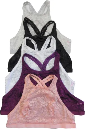 Rue21 Women 6 Pack Hi-Neck Cross Back Semi Sheer Full Lace Sexy Bralette