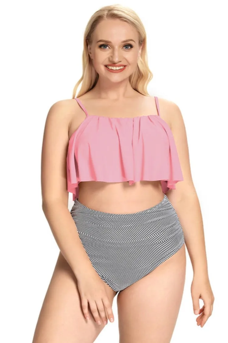 Ruffle High Waisted Ruched Plus Size Two Piece Swimsuits