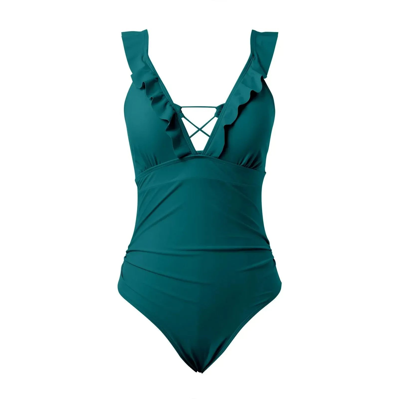 Ruffle V-Neck One-Piece Swimsuit for Beach Days