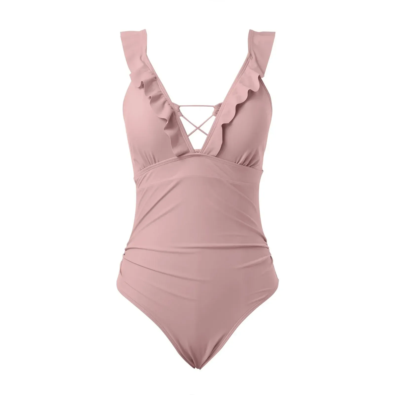 Ruffle V-Neck One-Piece Swimsuit for Beach Days
