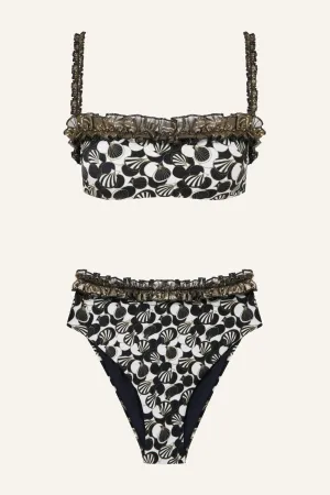RUFFLED SEASHELL-PRINT STRAPLESS BIKINI
