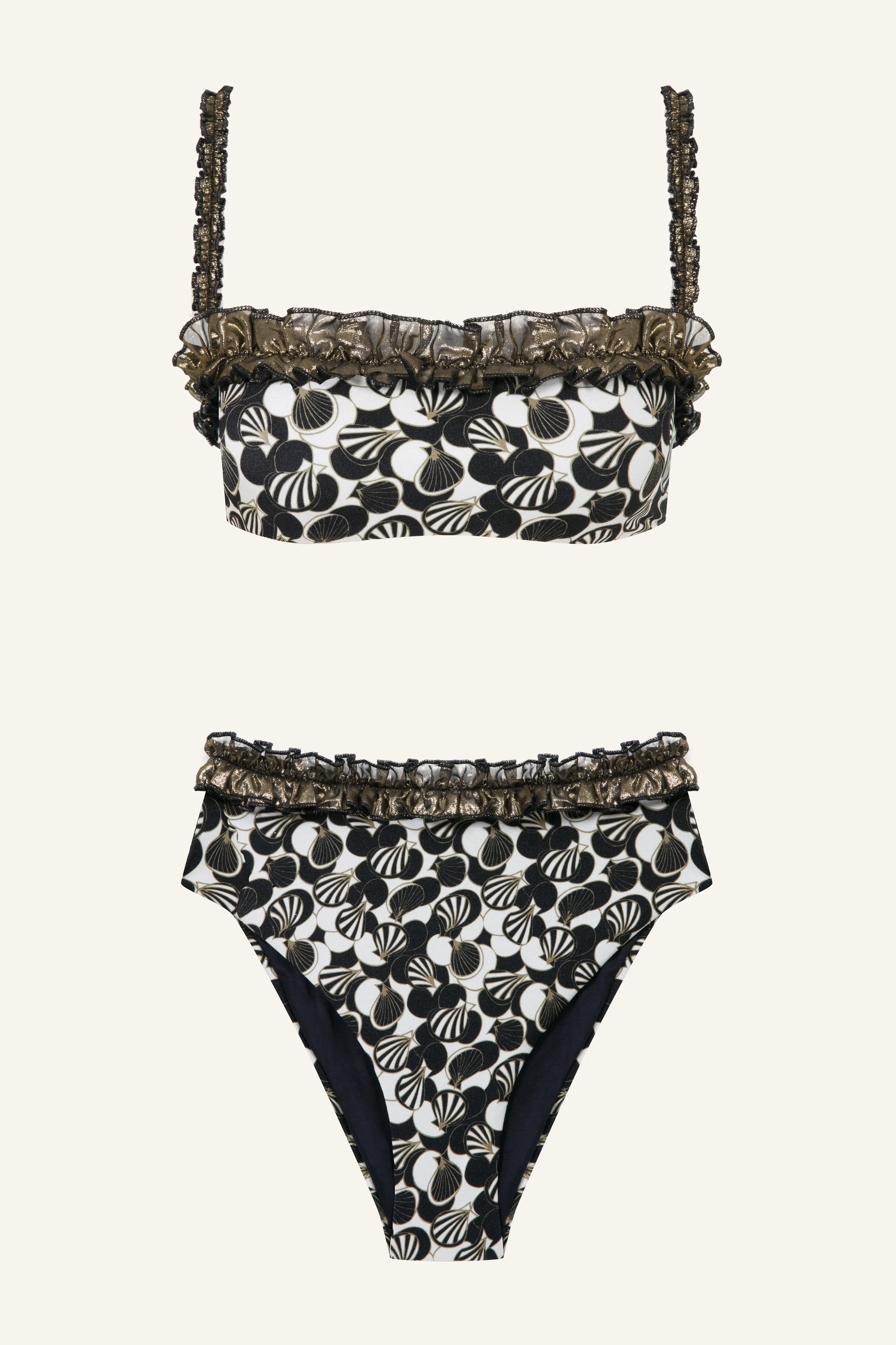 RUFFLED SEASHELL-PRINT STRAPLESS BIKINI