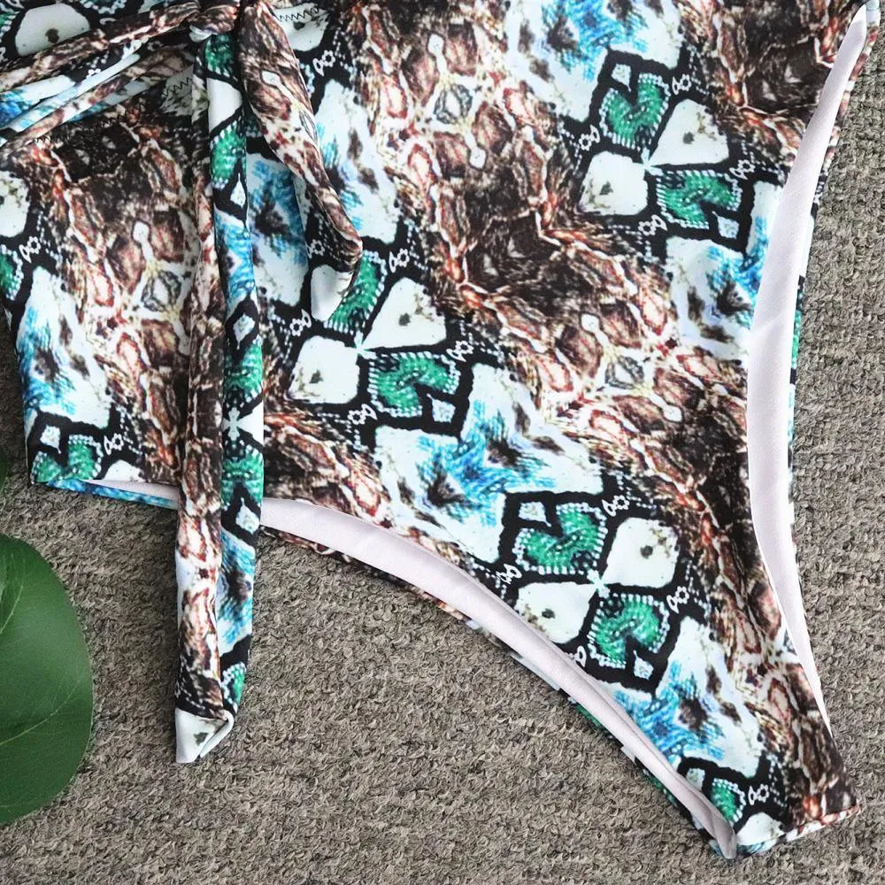 Sanke Print Backless Sexy Summer Beach Swimwear