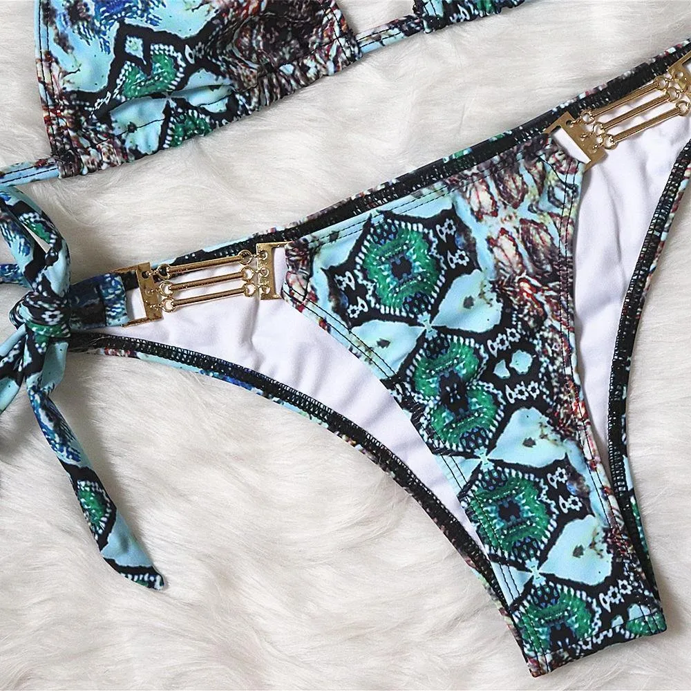 Sanke Print Backless Sexy Summer Beach Swimwear