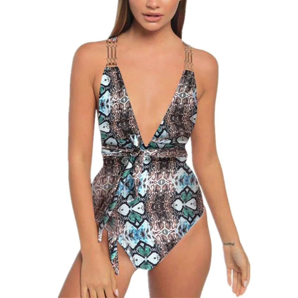 Sanke Print Backless Sexy Summer Beach Swimwear