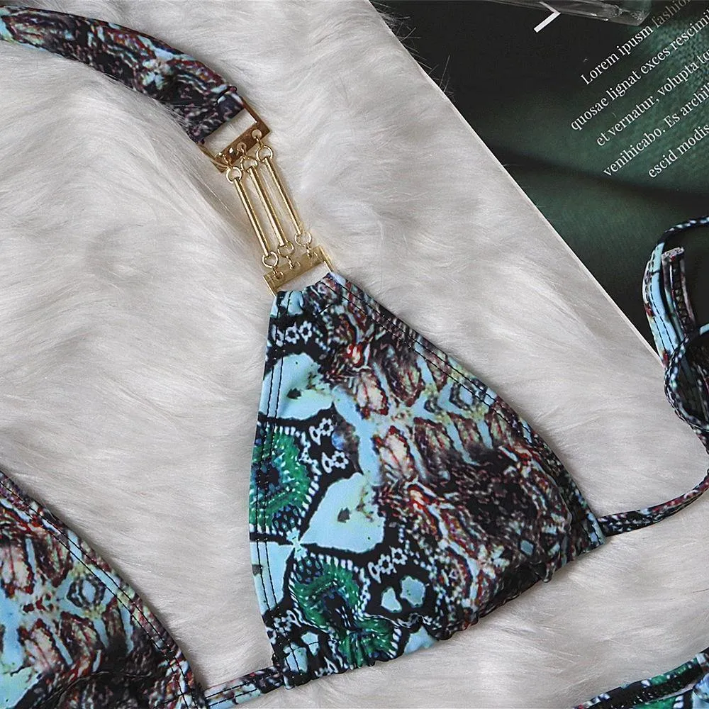 Sanke Print Backless Sexy Summer Beach Swimwear