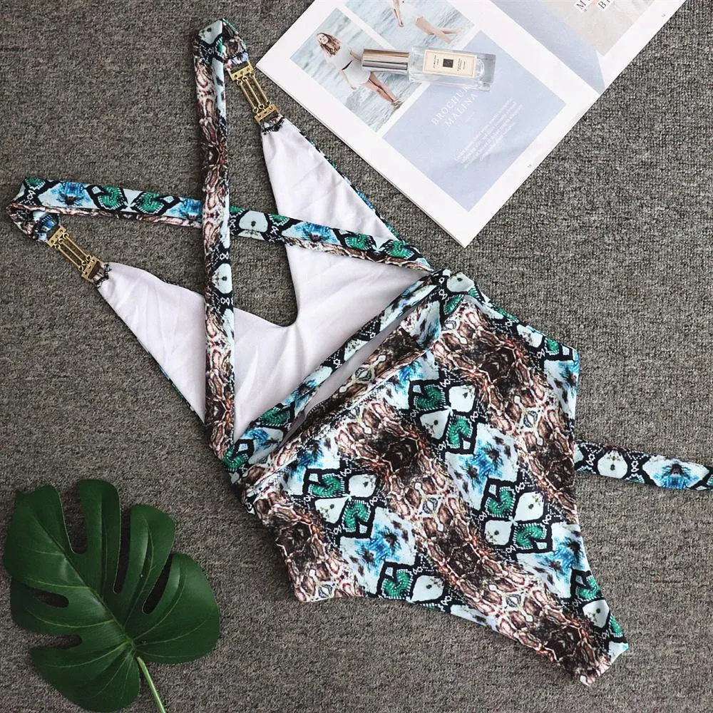 Sanke Print Backless Sexy Summer Beach Swimwear