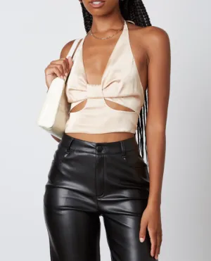 Satin Halter Cut Out Crop Top