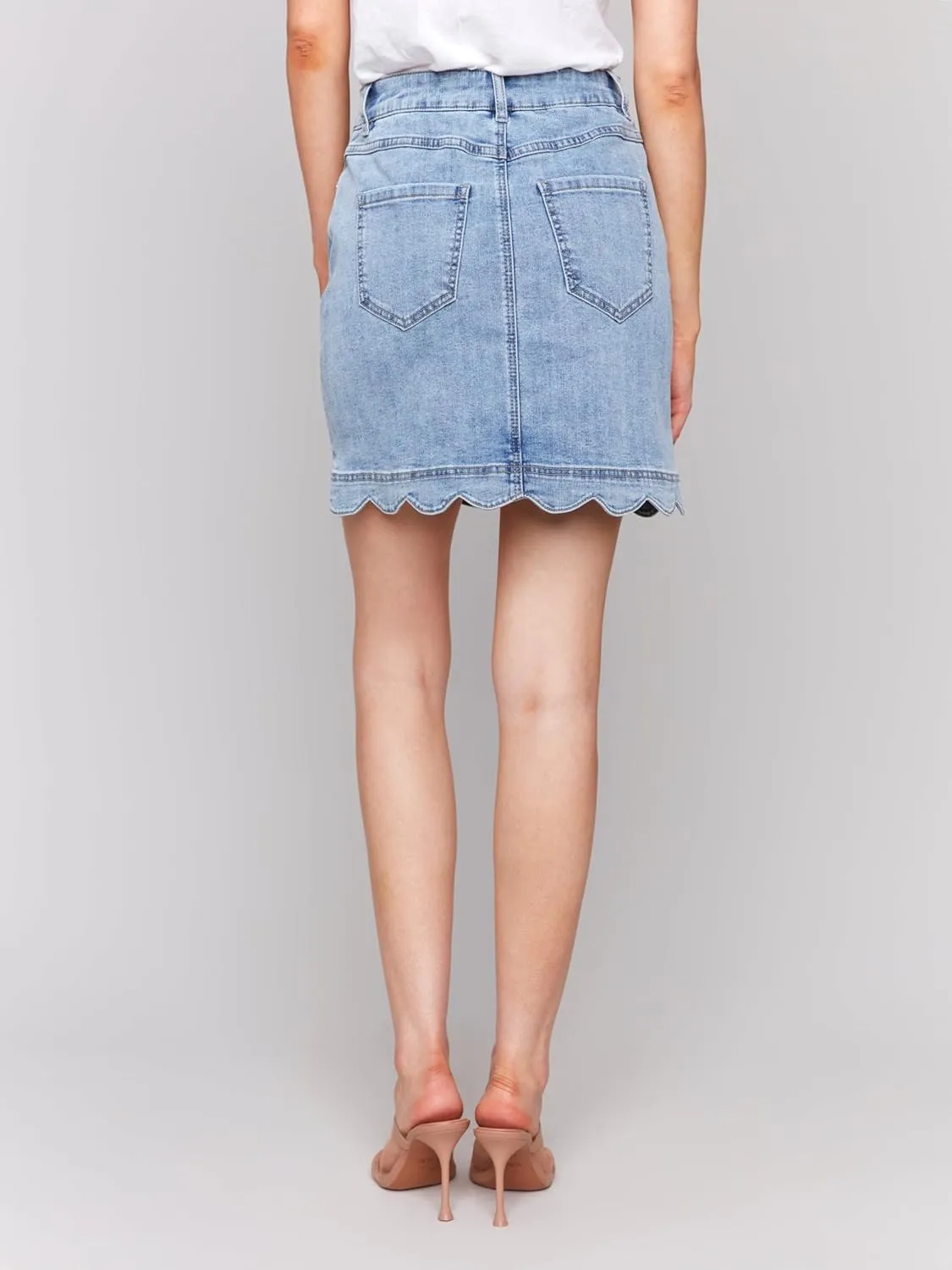 Scalloped Hem Button-Front Denim Skorts Style 7079