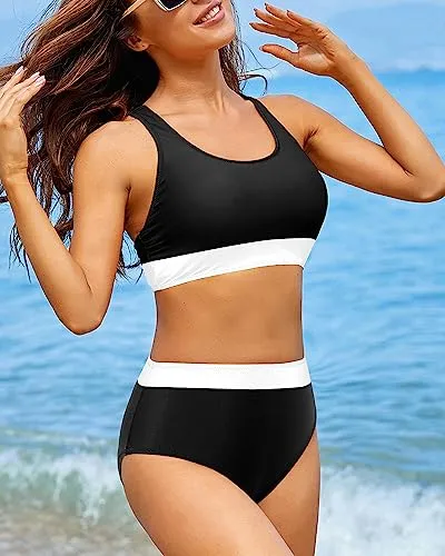 Scoop Neck Bikini Criss Cross Back Swimsuits