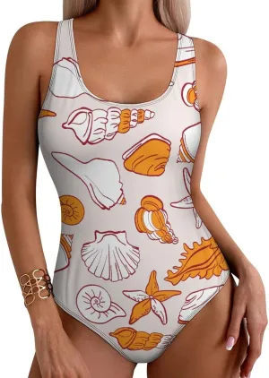 Sea Beach Conches Womens 1 Piece Bathing Suits Halter Scoop Neck Fashion Tummy Control Swimwears