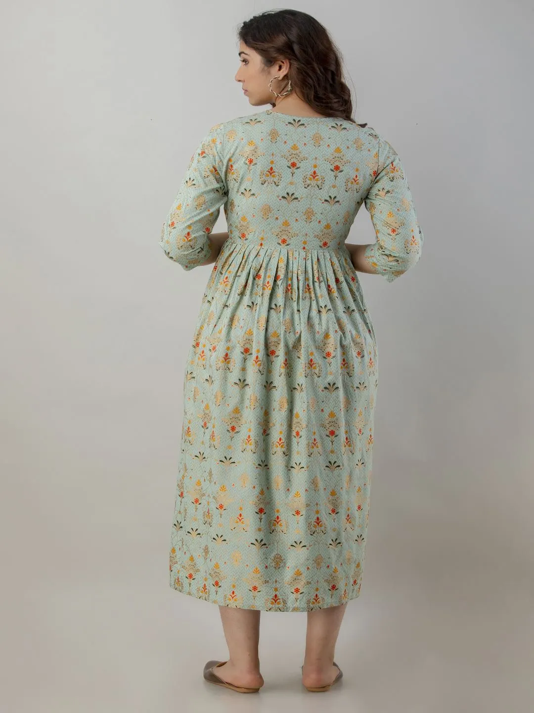 Sea Green Printed Rayon Maternity Kurta Only