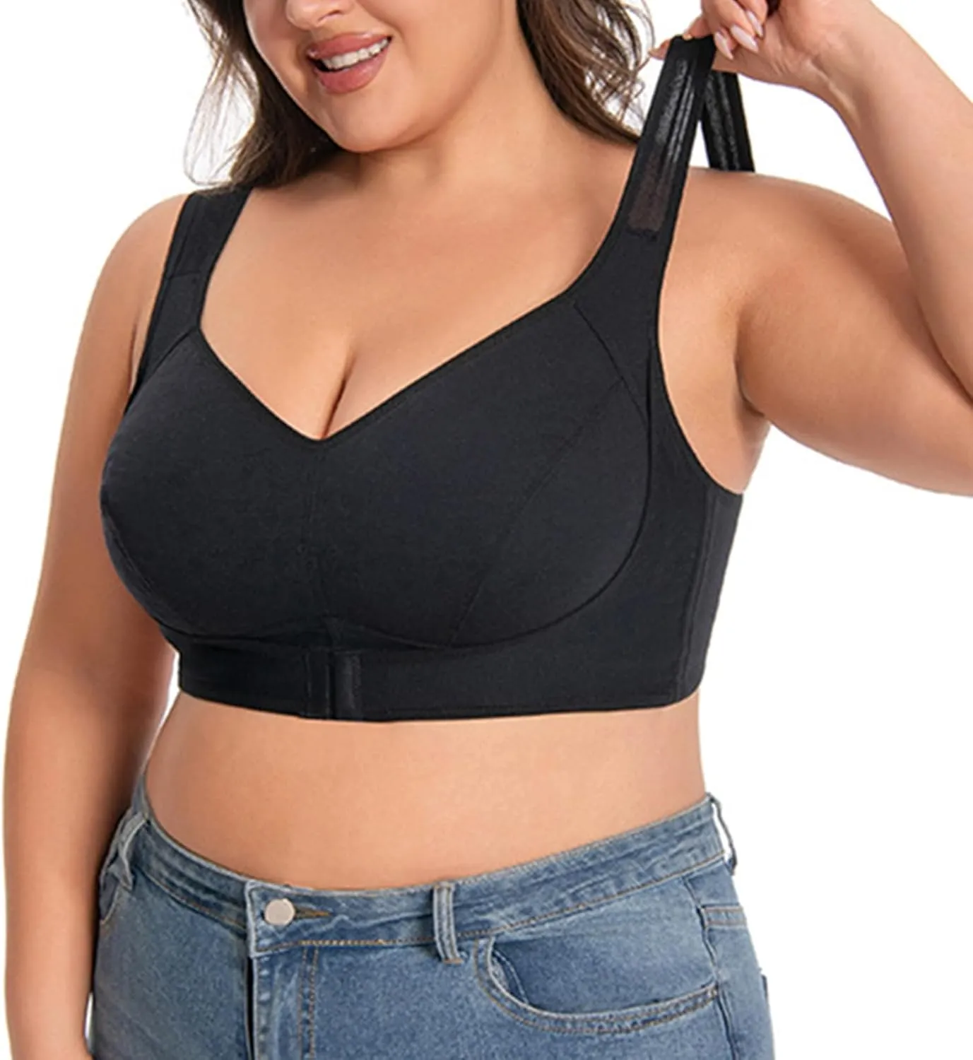 Seamless Bra for Women Front Buckle No Underwire Breathable Push Up Bralette Full-Coverage Support Posture Bra Plus Size
