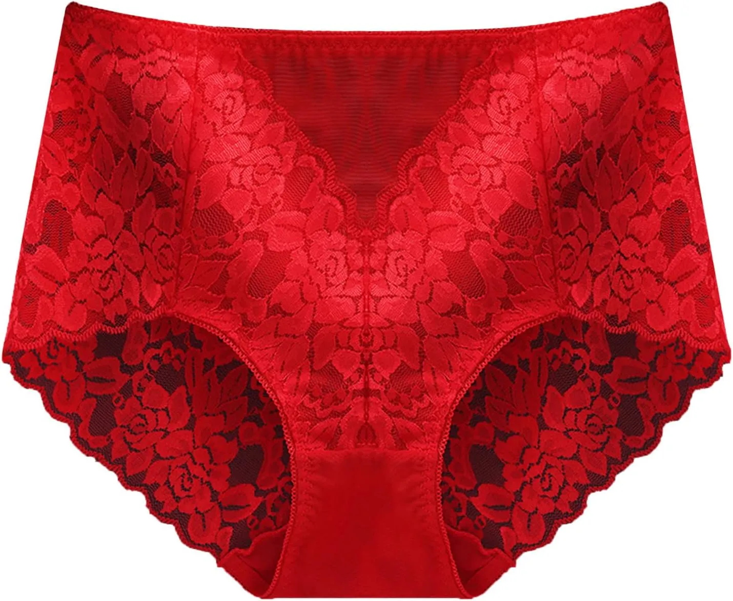Seamless Lace Underwear for Women Floral Sexy Soft Panties Tummy Control Scalloped Breathable Thongs High Waisted High Waist