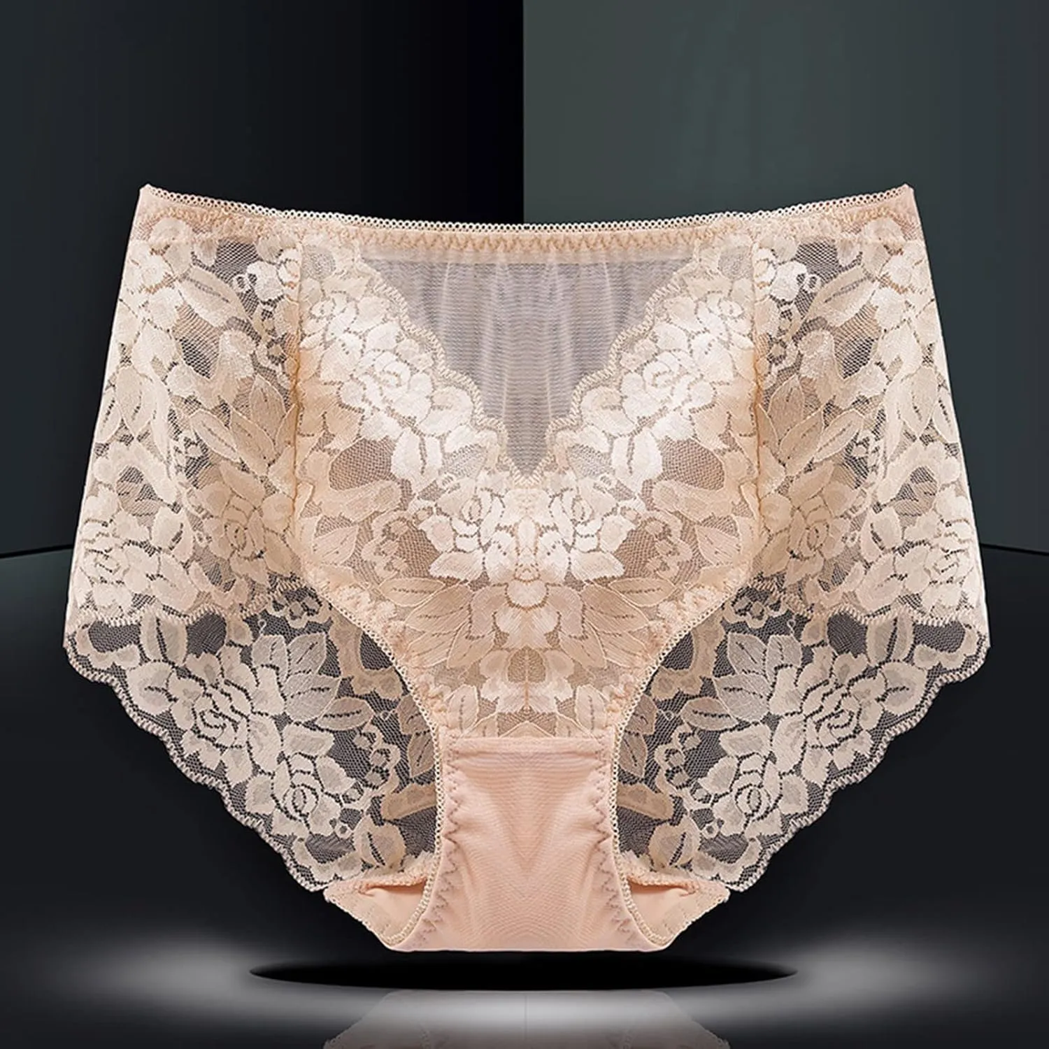 Seamless Lace Underwear for Women Floral Sexy Soft Panties Tummy Control Scalloped Breathable Thongs High Waisted High Waist
