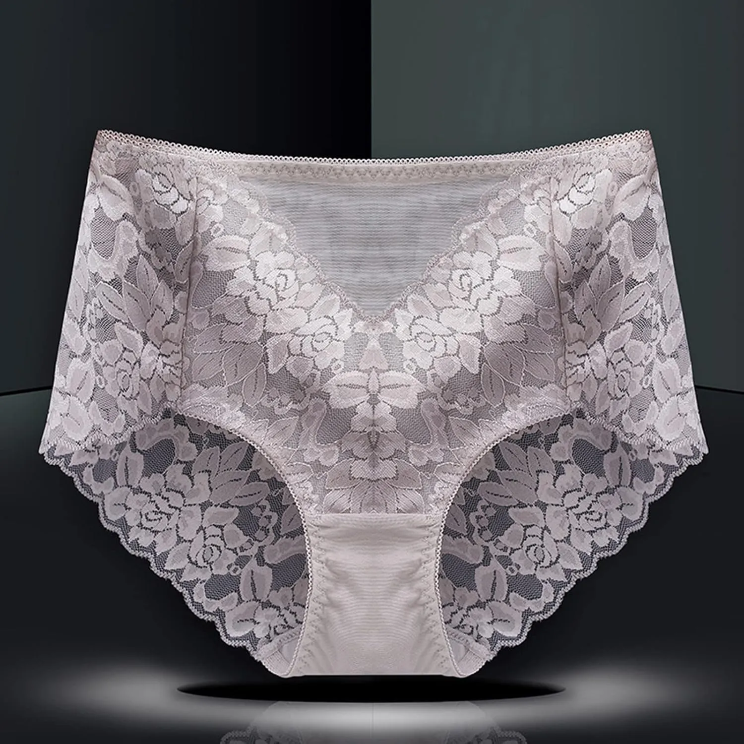 Seamless Lace Underwear for Women Floral Sexy Soft Panties Tummy Control Scalloped Breathable Thongs High Waisted High Waist